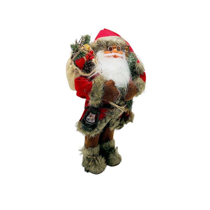 Mos Craciun decorativ 45 cm rustic cu sac, crengute si lampa – figurina traditionala pentru decor autentic de Craciun [2]