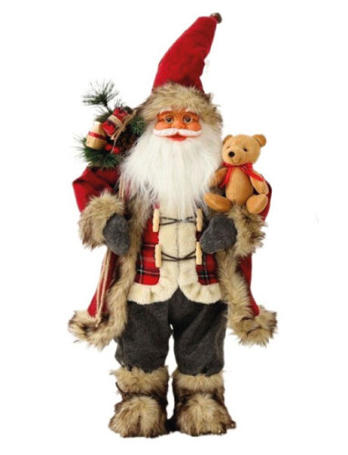 Mos Craciun decorativ 45 cm rustic cu ursulet si sac cu cadouri – figurina traditionala pentru decor de iarna [1]