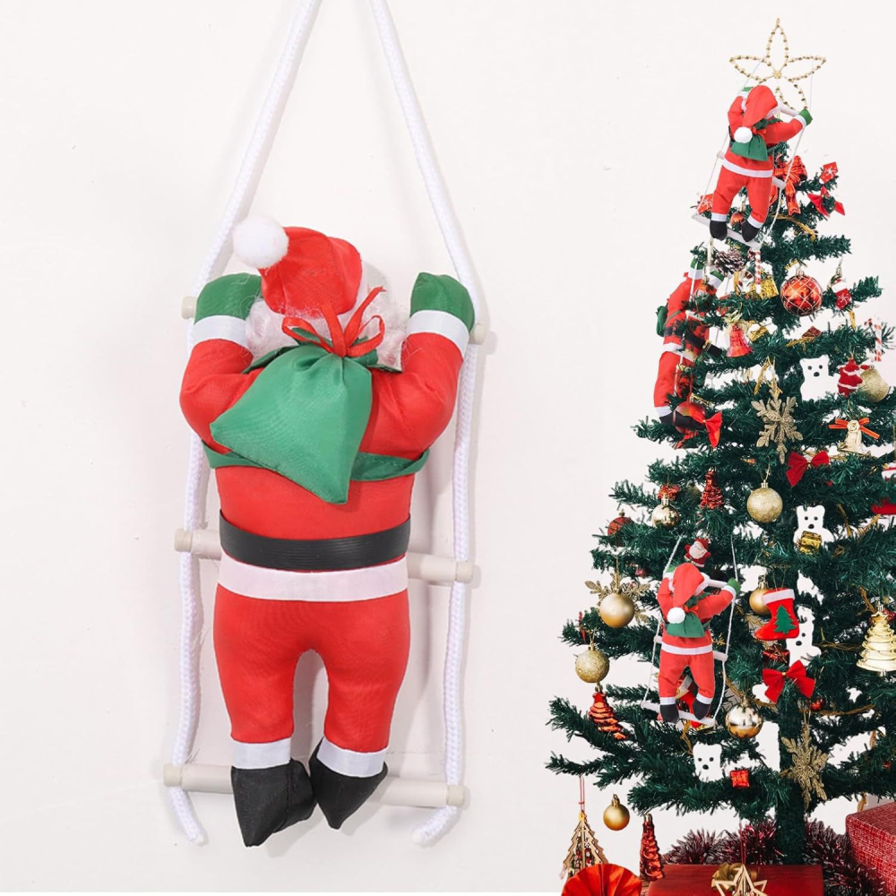 Moș Crăciun pe scară 85 cm – decor atârnabil pentru fereastră/balcon [2]