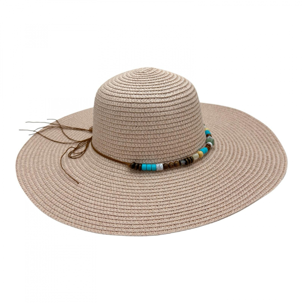 Palarie dama de plaja cu bor mare si margele decorative – stil boho chic [1]