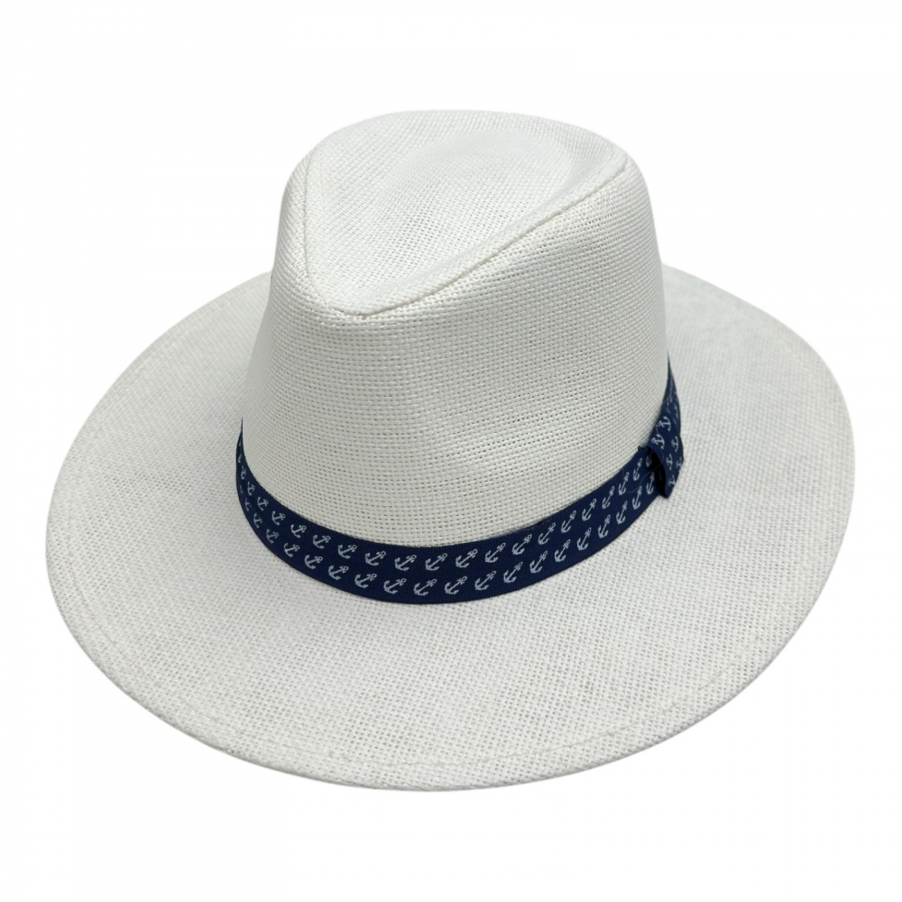 Palarie fedora barbati cu bor mediu si banda decorativa cu ancore – stil casual de vara [1]