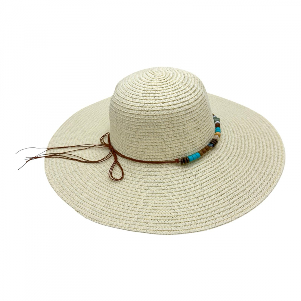 Palarie dama de plaja cu bor mare si margele decorative – stil boho chic [1]