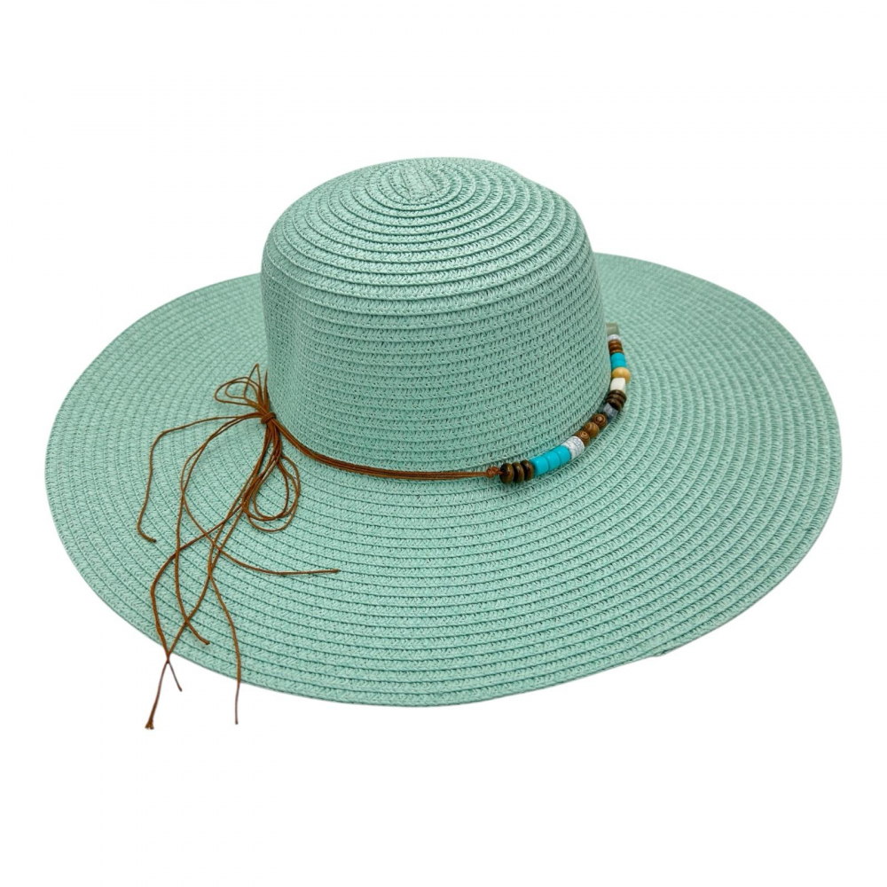 Palarie dama de plaja cu bor mare si margele decorative – stil boho chic [1]
