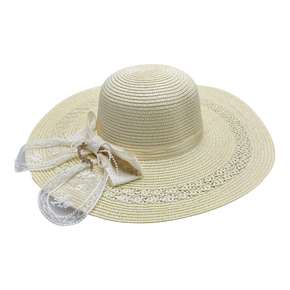 Palarie dama de vara cu bor larg, fundita decorativa si dantela – stil elegant [1]