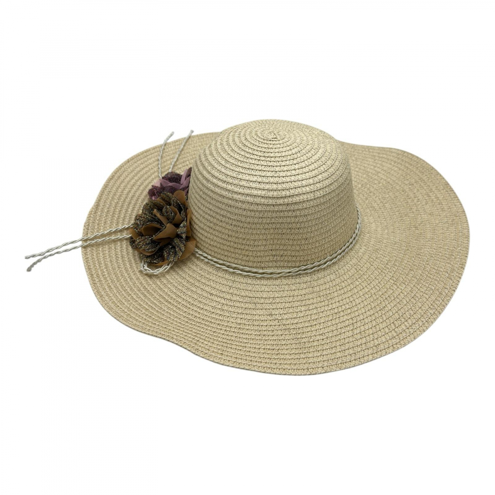 Palarie dama de vara cu bor larg si flori decorative – accesoriu elegant pentru sezonul cald [1]