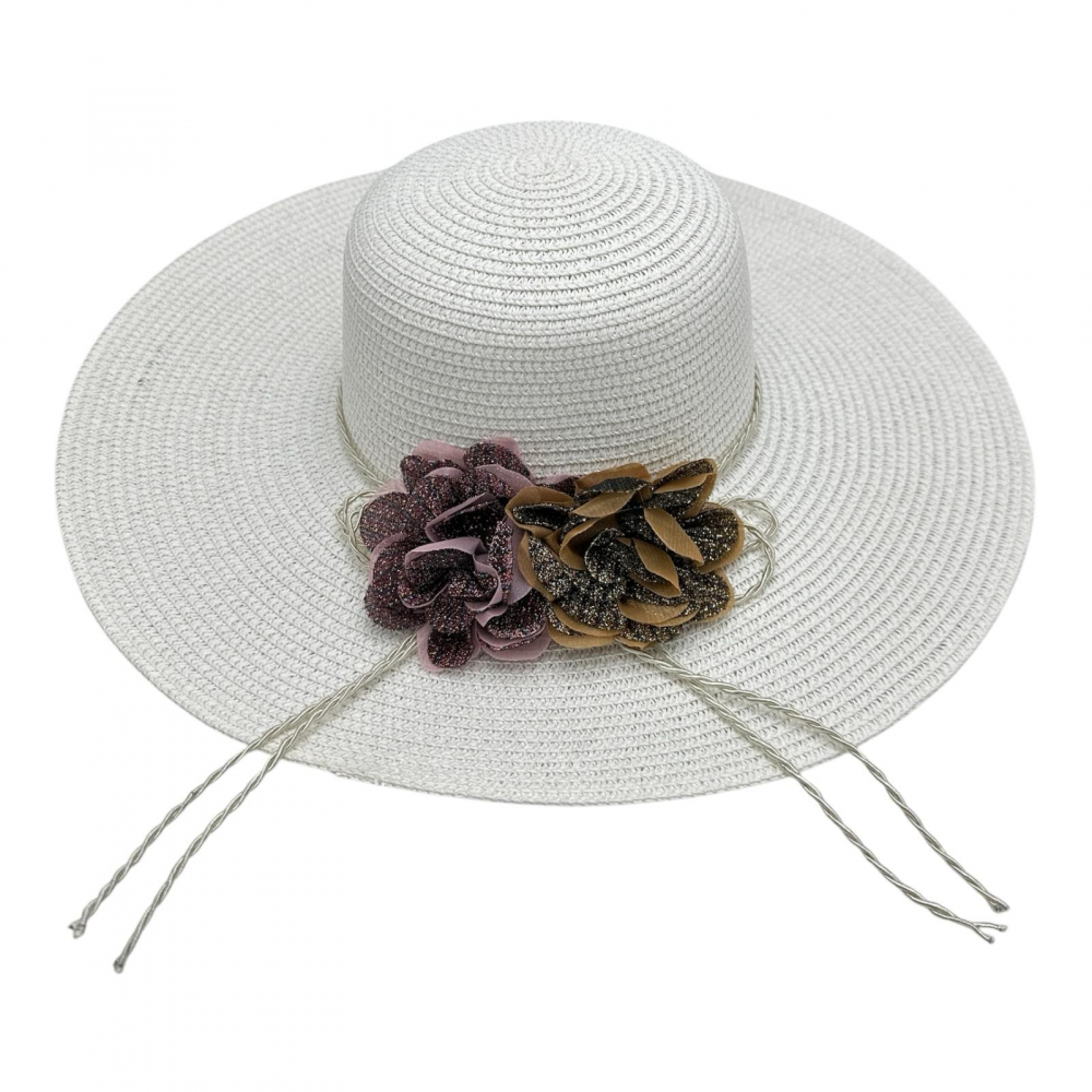 Palarie dama de vara cu bor larg si flori decorative – accesoriu elegant pentru sezonul cald [1]