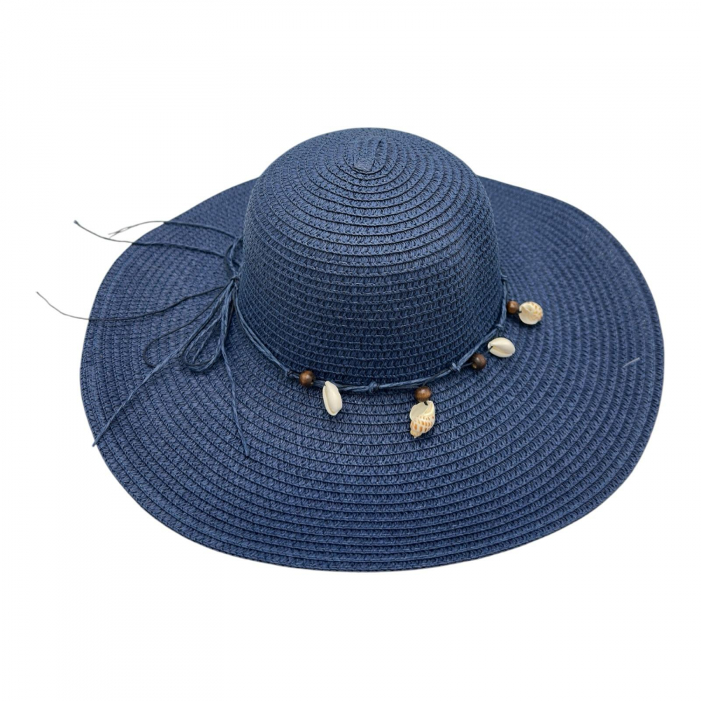 Palarie de plaja dama cu scoici – accesoriu elegant de vara cu banda decorativa, 100% poliester [1]
