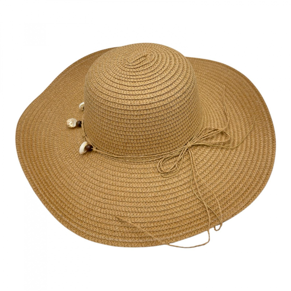 Palarie de plaja dama cu scoici – accesoriu elegant de vara cu banda decorativa, 100% poliester [3]