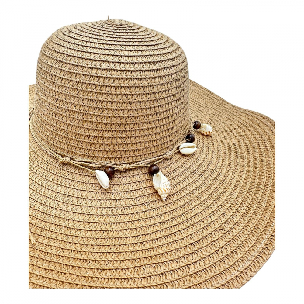 Palarie de plaja dama cu scoici – accesoriu elegant de vara cu banda decorativa, 100% poliester [2]