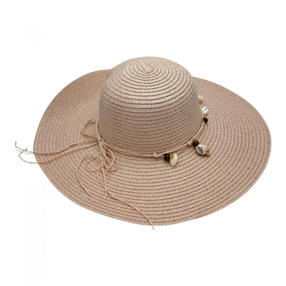 Palarie de plaja dama cu scoici – accesoriu elegant de vara cu banda decorativa, 100% poliester [3]