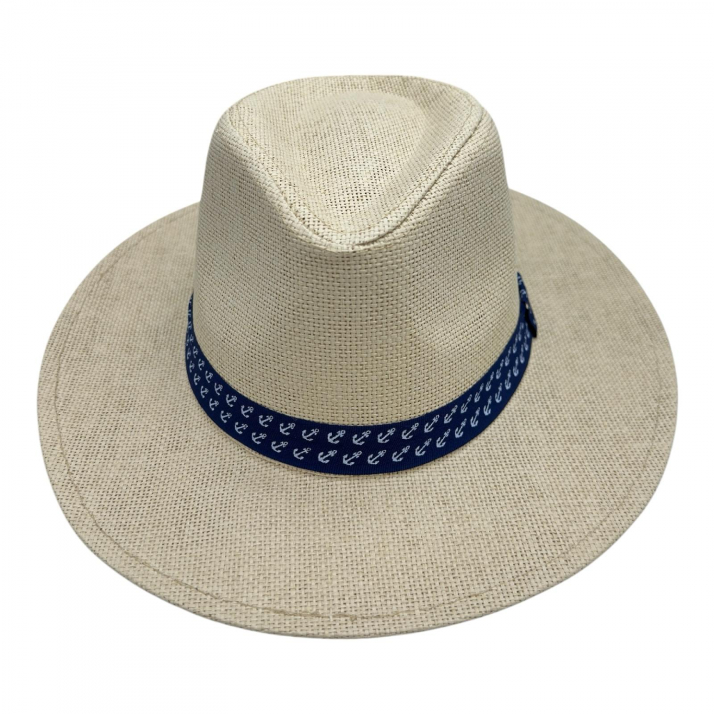 Palarie fedora barbati cu bor mediu si banda decorativa cu ancore – stil casual de vara [1]