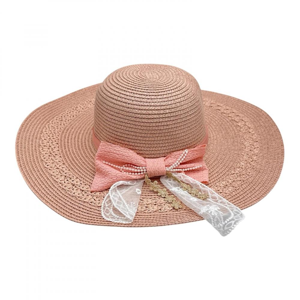 Palarie dama de vara cu bor larg, fundita decorativa si dantela – stil elegant [1]