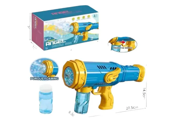 Pistol electric de facut baloane de sapun, culori combinate, cu sunet si lumina, 8 orificii, 27.5x14.5x8.5 cm, Angel Bubble Gun,  [1]