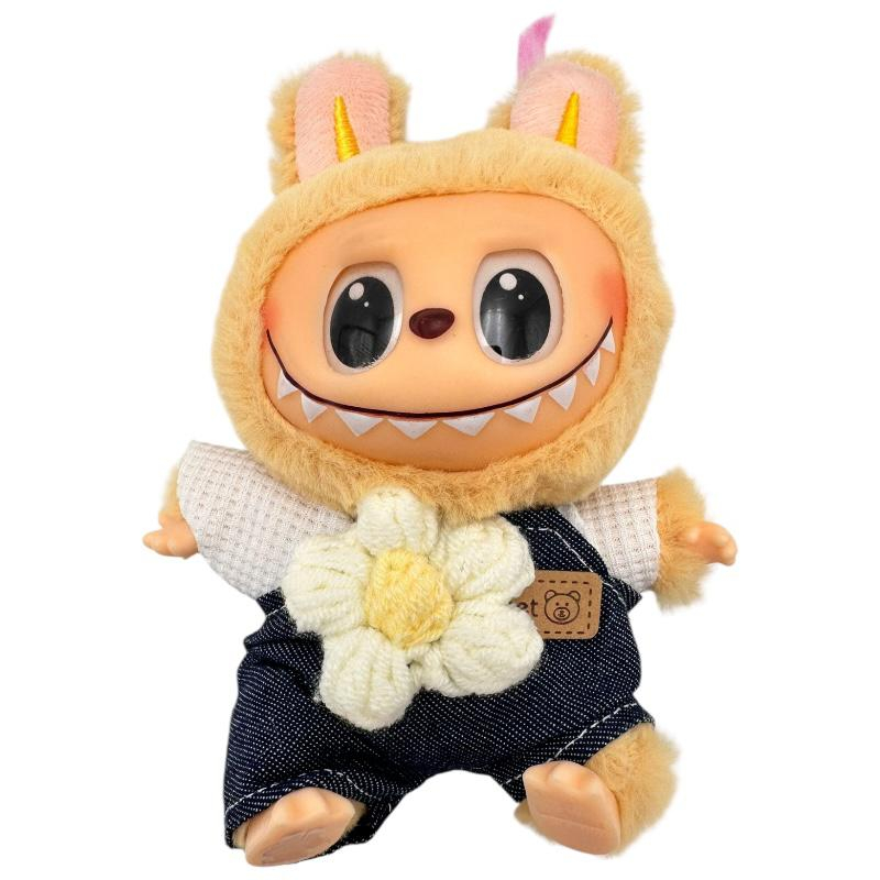 Plus Labubu Galben 18cm – Fall in Wild – Figurina Colectie in Cutie cu Salopeta si Floare Decorativa, BaoBao [1]