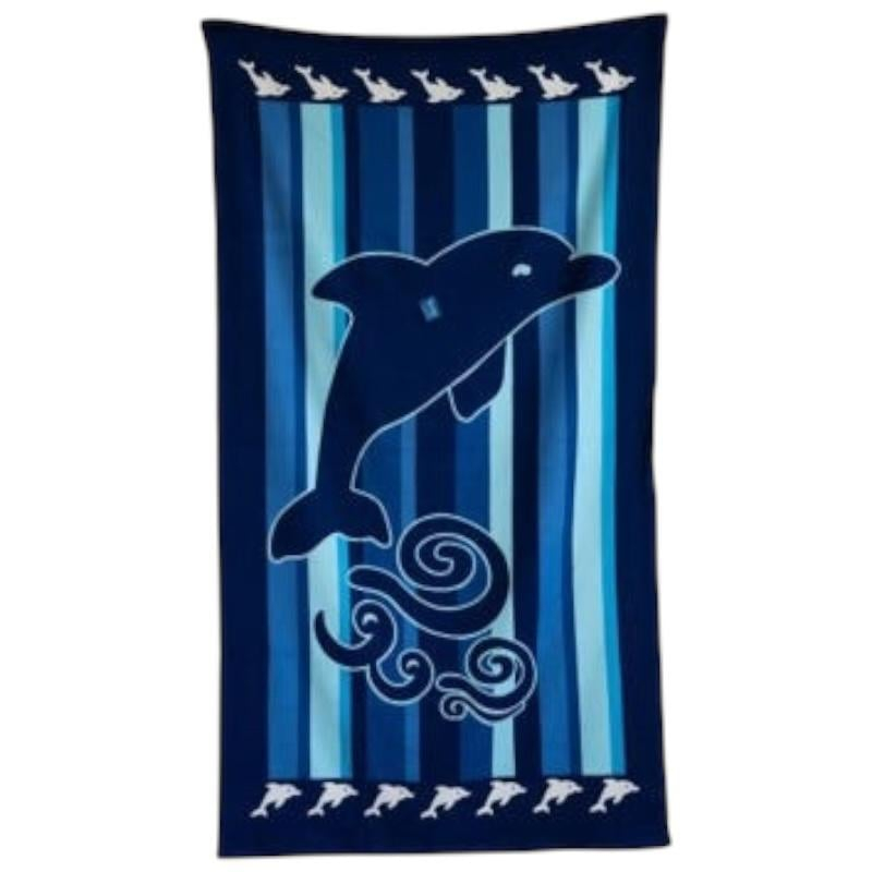 Prosop de plaja 140x70 cm cu model delfin – albastru marin [1]