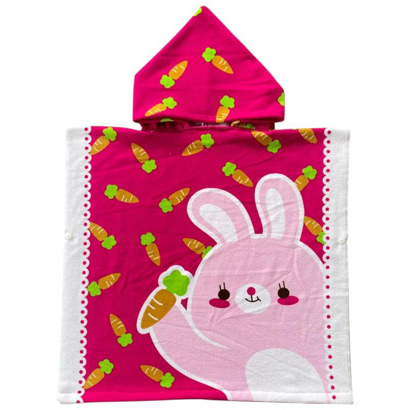 Prosop poncho copii 56x60 cm cu gluga si iepuras roz – model vesel pentru plaja sau baie [1]