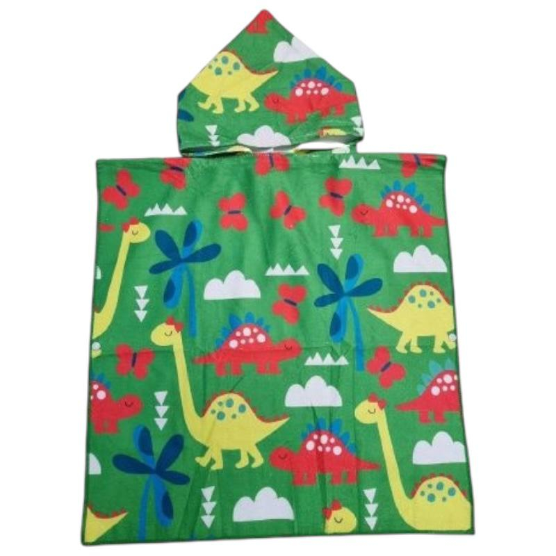 Prosop poncho copii 56x60 cm cu dinozauri si gluga – model colorat pentru plaja sau baie [2]