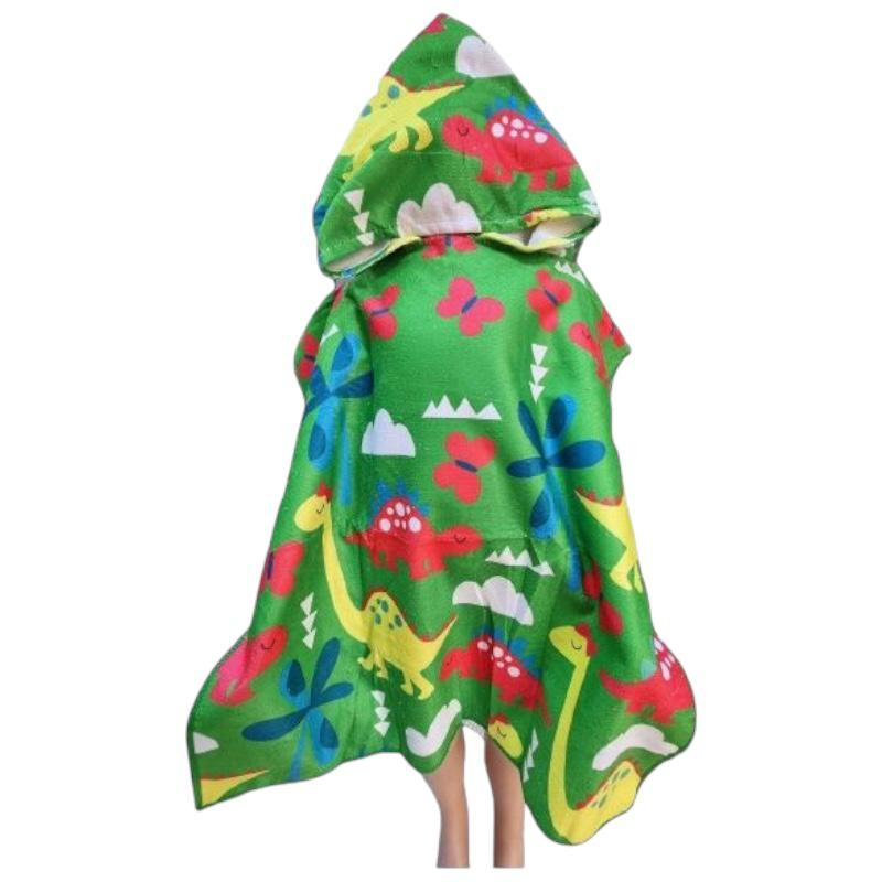 Prosop poncho copii 56x60 cm cu dinozauri si gluga – model colorat pentru plaja sau baie [1]