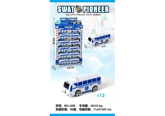 Set 12 autobuze de politie Swat Pioneer, 40×22×3.5cm, alb-albastru, +3ani,   [1]