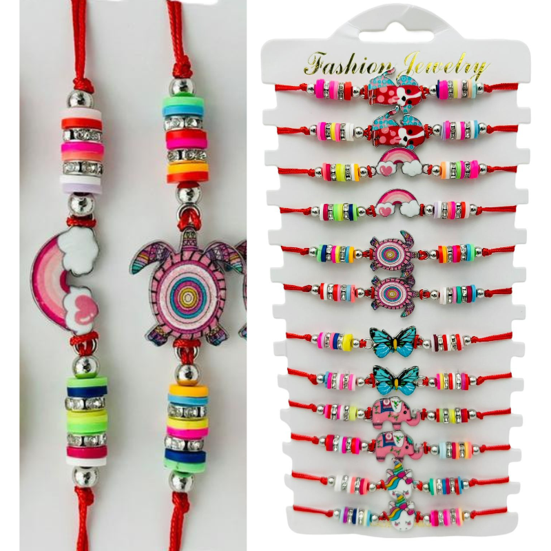Set 12 Bratari Martisor, bile si simbol din Inox, snur rosu reglabil, modele de copii, diferite in set [1]