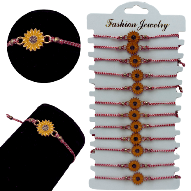 Set  12 Bratari Martisor Floarea Soarelui, cu margele, snur reglabil [1]