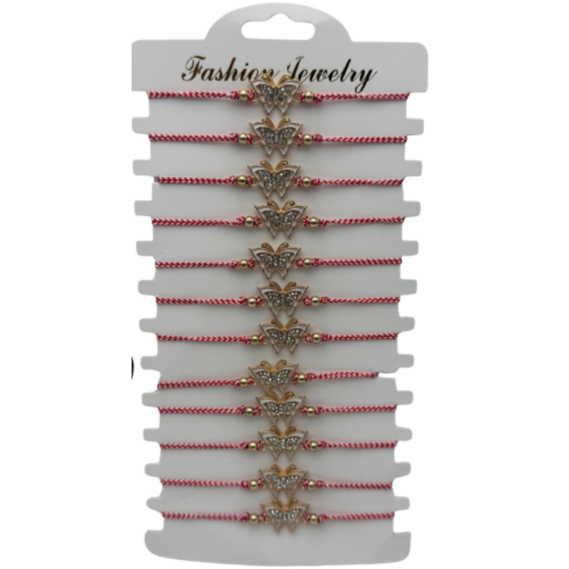 Set 12 Bratari Martisor Fluturasi cu pietricele, cu margele, snur reglabil [3]