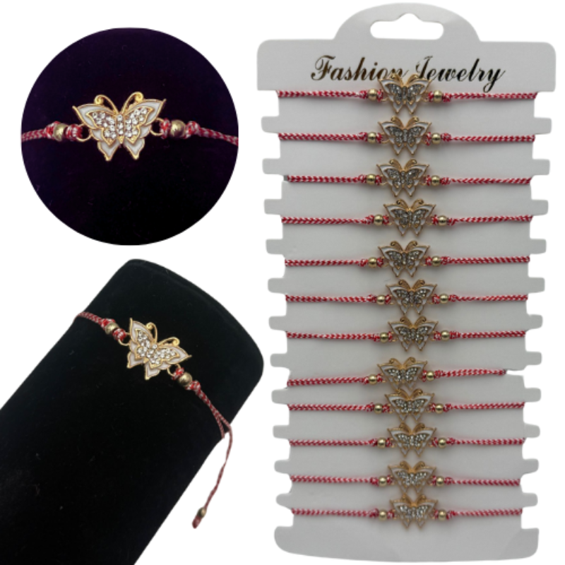 Set 12 Bratari Martisor Fluturasi cu pietricele, cu margele, snur reglabil [1]