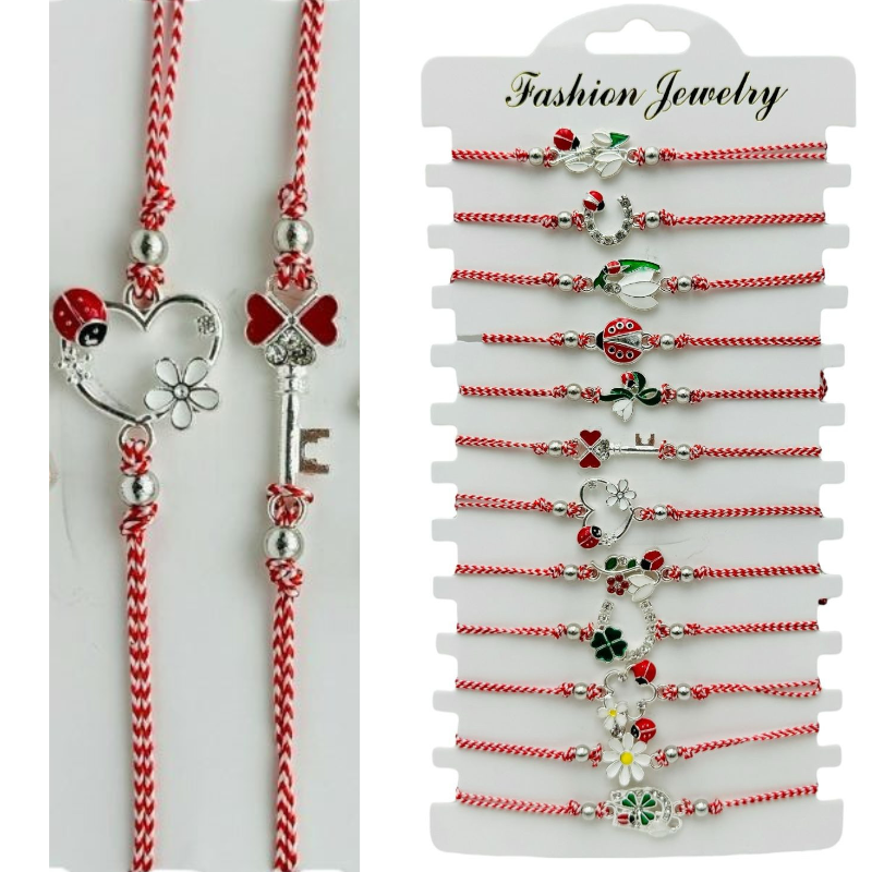 Set 12 Bratari Martisor, modele diferite, Argintii, snur reglabil [1]