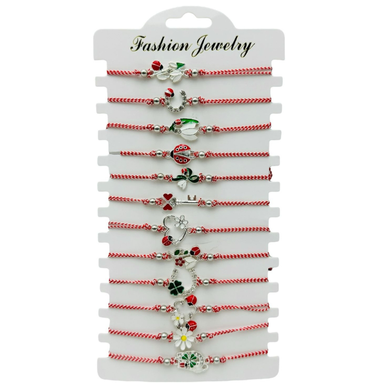 Set 12 Bratari Martisor, modele diferite, Argintii, snur reglabil [3]