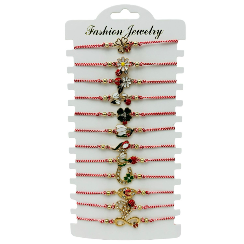 Set 12 Bratari Martisor , modele diferite, aurii, snur reglabil [3]
