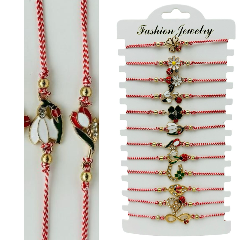 Set 12 Bratari Martisor , modele diferite, aurii, snur reglabil [1]