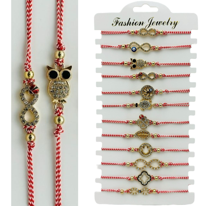 Set 12 Bratari Martisor, modele diferite, aurii, snur reglabil [1]