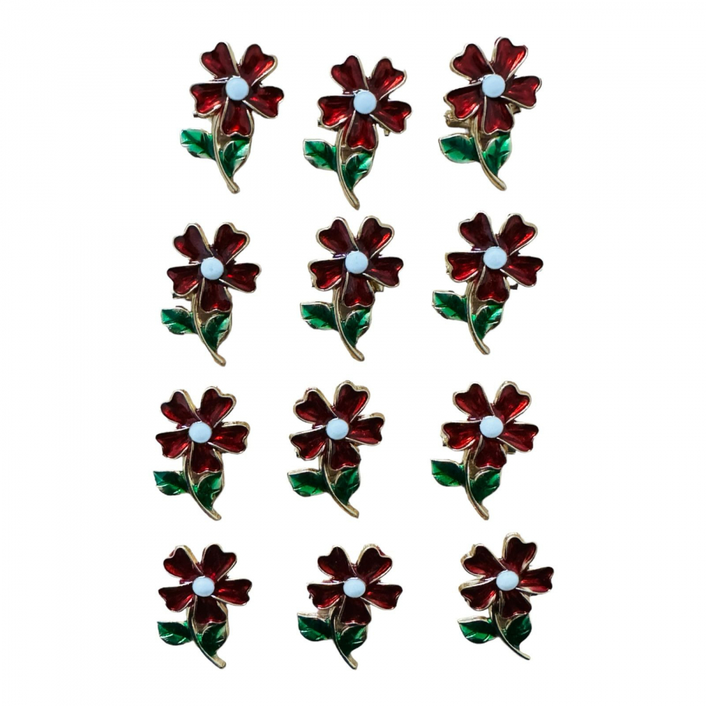 Set 12 Brose Martisor marime mica, 3.5cm, Floare Rosie [1]