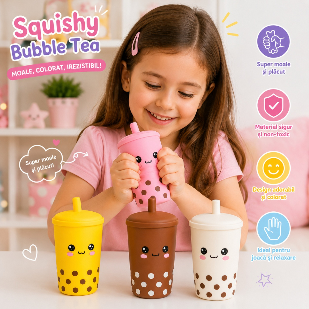 Set 12 Squishy Bubble Tea Antistres, 11 cm - Jucării Moi, Culori Diferite [3]