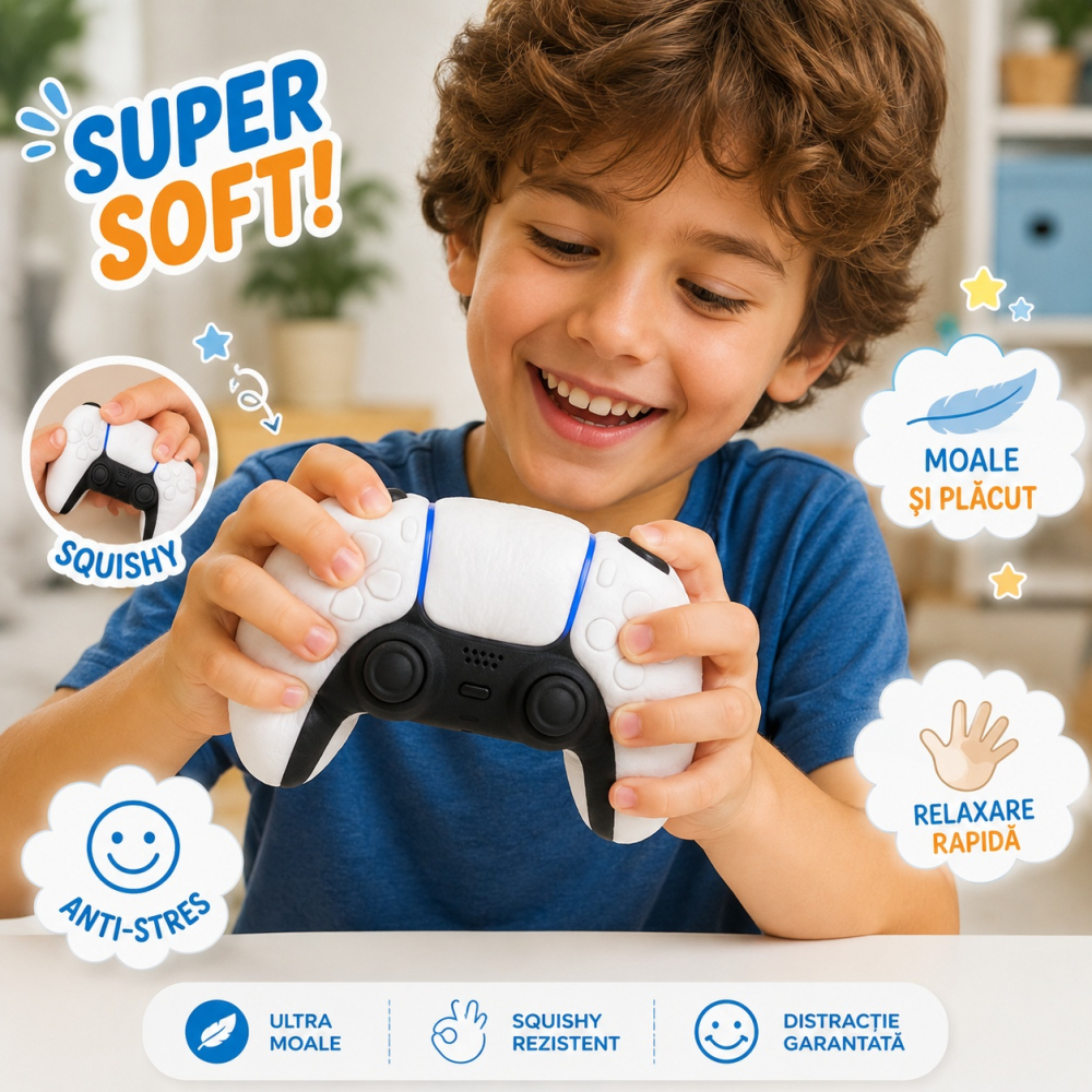 Set 12 Squishy Controller Alb Antistres, 15 cm - Jucării Soft Slow Rising pentru Copii și Gameri [3]