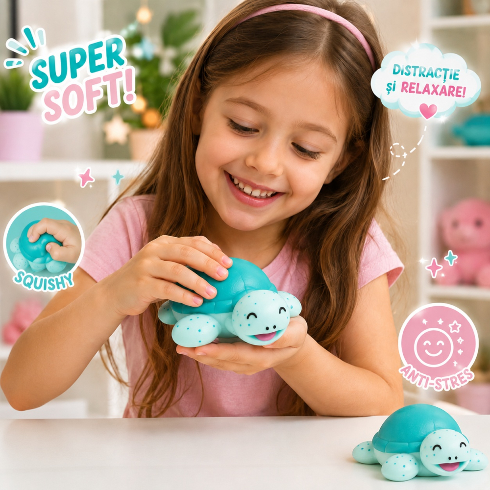 Set 12 Squishy Țestoasă Albastră Antistres, 15 cm - Jucării Moi și Relaxante pentru Copii [3]