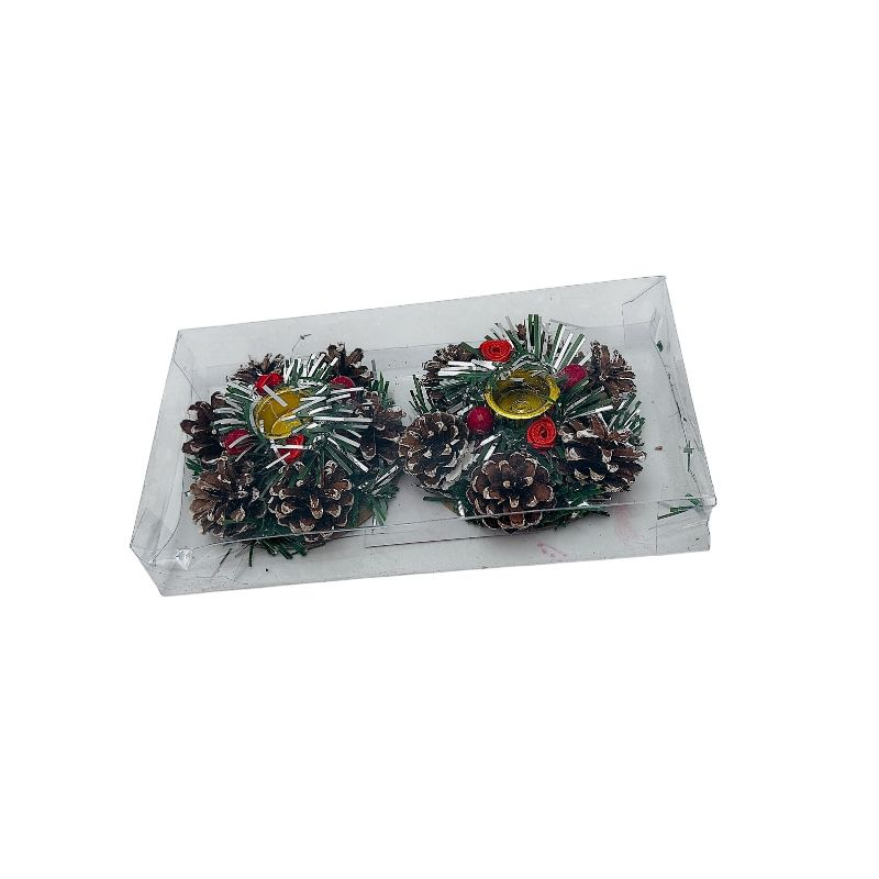Set  2 suporturi rotunde pentru lumanare cu conuri de brad si bobite 21x11x3.5cm [2]