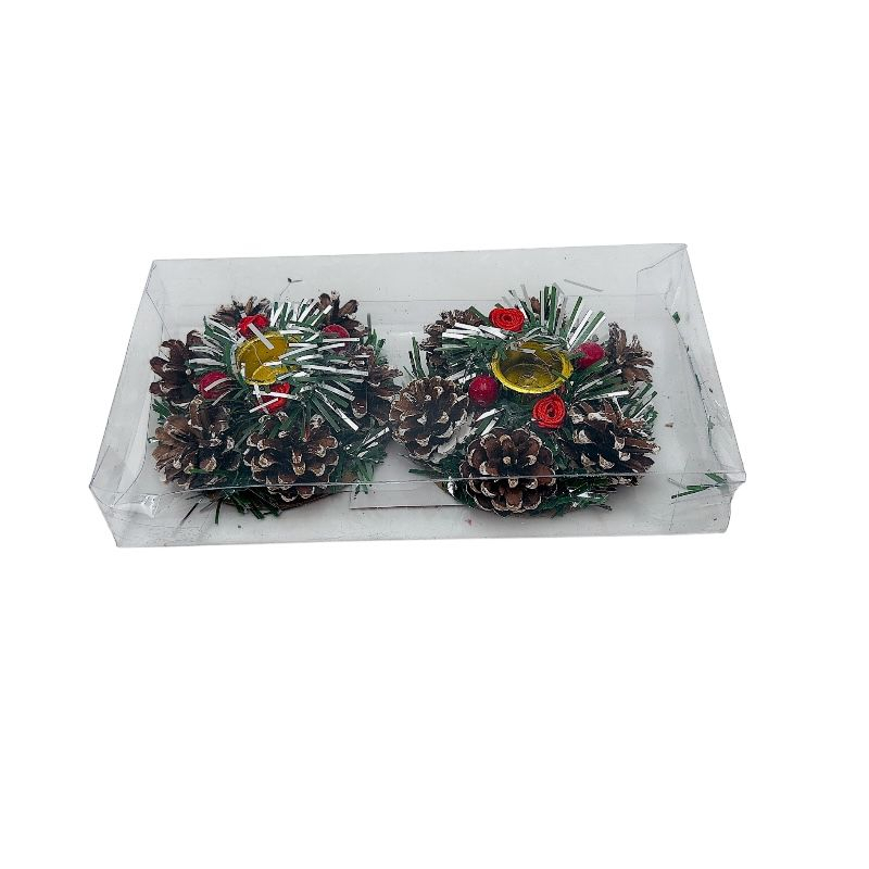 Set  2 suporturi rotunde pentru lumanare cu conuri de brad si bobite 21x11x3.5cm [1]