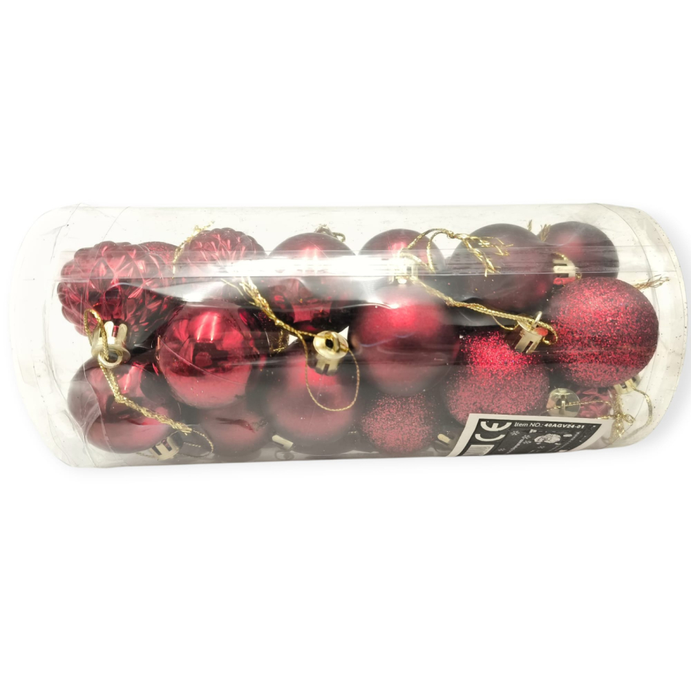 Set 24 globuri de Craciun pentru brad –20x9x9cm, nuanta bordo [1]