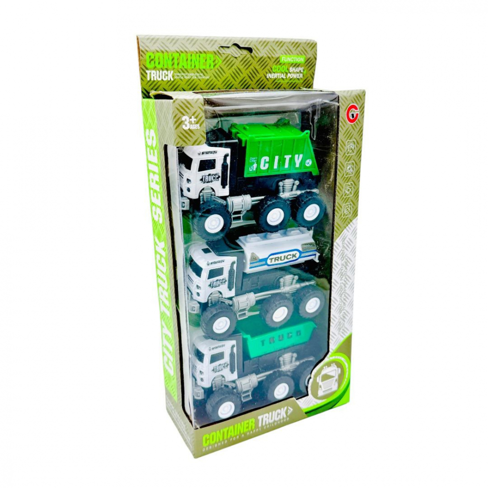 Set 3 masinute Container Truck, 31×16×7cm, +3ani, [1]