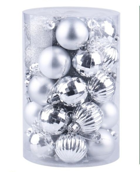 Set 34 globuri de Craciun pentru brad – 26x18x18cm, nuanta argintiu, finisaj lucios/satinat/ sclipici [1]