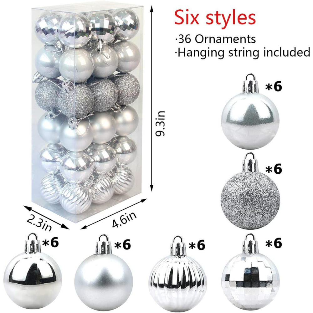 Set 36 globuri de Craciun pentru brad – 22x11x8cm, nuanta argintiu [2]