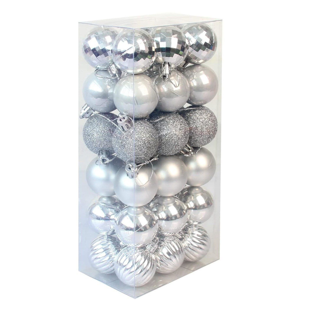 Set 36 globuri de Craciun pentru brad – 22x11x8cm, nuanta argintiu [1]