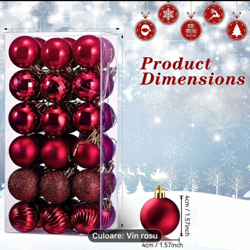 Set 36 globuri de Craciun pentru brad – 34x17x11cm, nuanta rosu bordo [1]