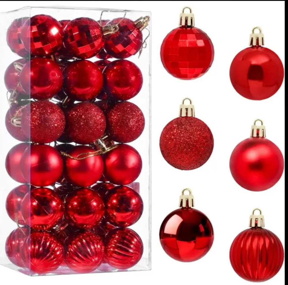 Set 36 globuri de Craciun pentru brad – 34x17x11cm, nuanta rosu intens [1]