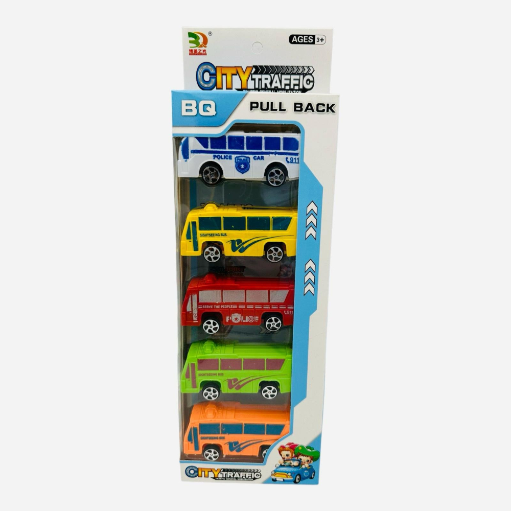 Set 5 autobuze City Traffic, pull-back action, 32.5×11.5×4cm, multicolor, +3ani,   [4]