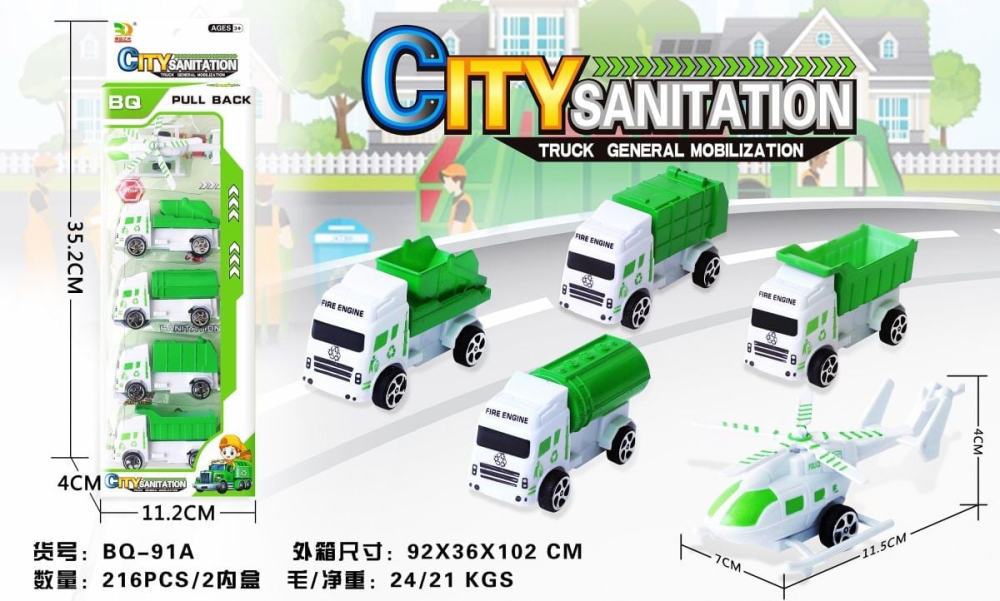 Set 5 vehicule City Sanitation, pull-back action, 32.5×11.5×4cm, +3ani,   [2]