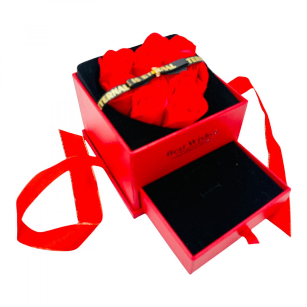 Set cadou, aranjament floral cu 9 trandafiri de sapun, bratara decorativa si punguta premium [6]
