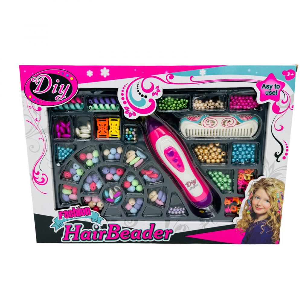Set creativ pentru fetite Fashion Hair Beader, cu margele pentru par si dispozitiv de aplicare, 41×29×5.5cm, [1]