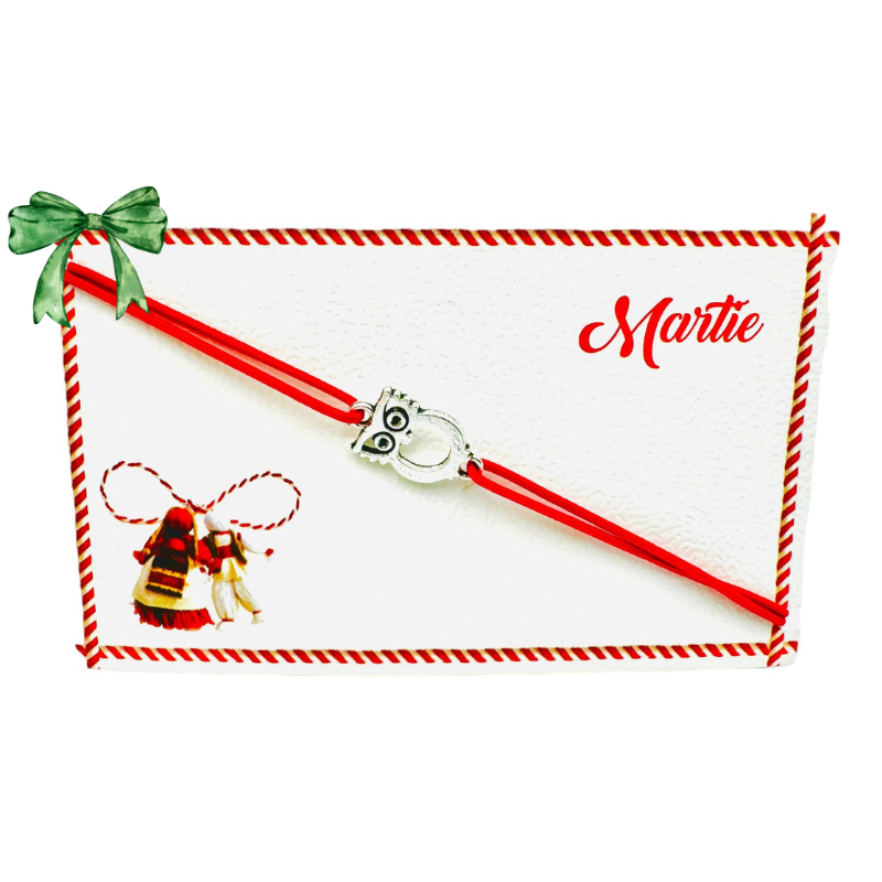 Set de 5 bratari reglabile Martisor, cu snur elastic si pandantiv Bufnita Inteleapta – model 2025 [2]